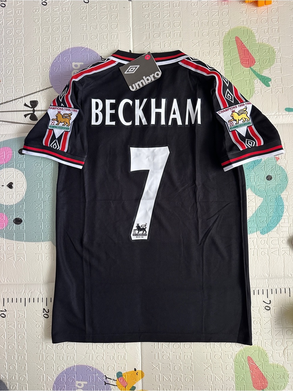 Beckham #7 1999 Black Retro Soccer Jersey Men Size Manchester United